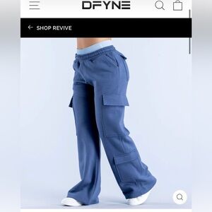 DFYNE Women's Wide Leg Cargo Pants - Blue